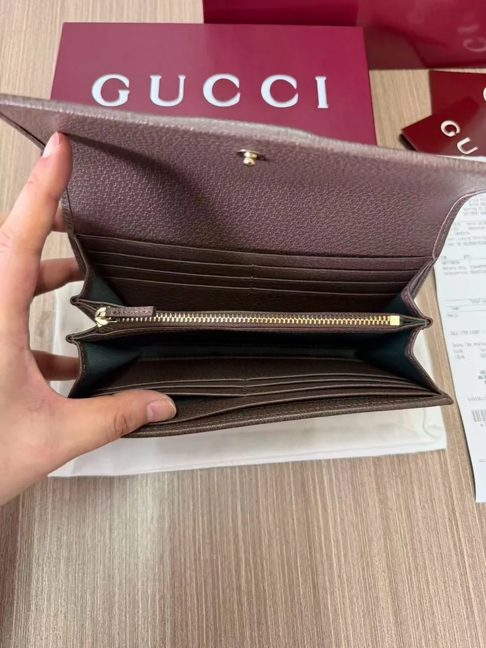 Gucci Beige GG Supreme Canvas Wallet with Green and Red Web